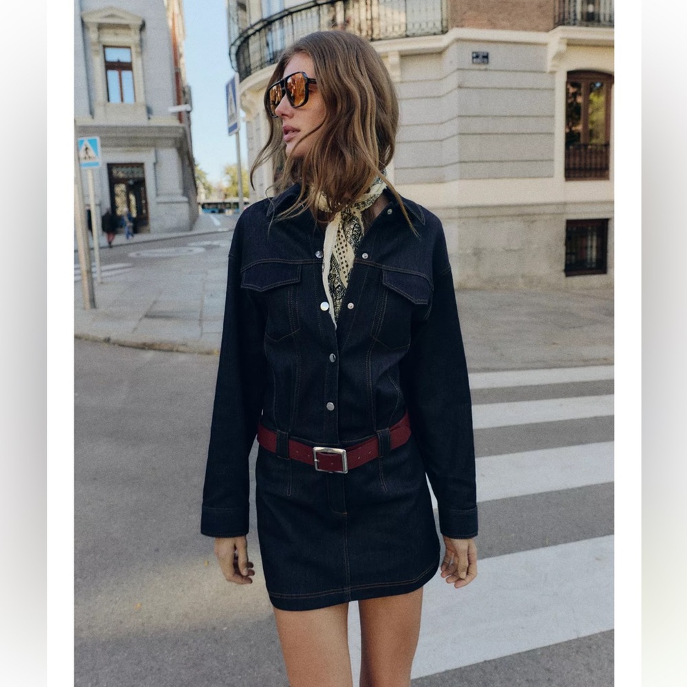ZARA SHORT DENIM BELTED DRESS